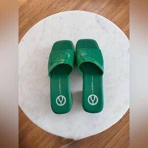 Emerald Green Slip-On Mules with Logo Accent